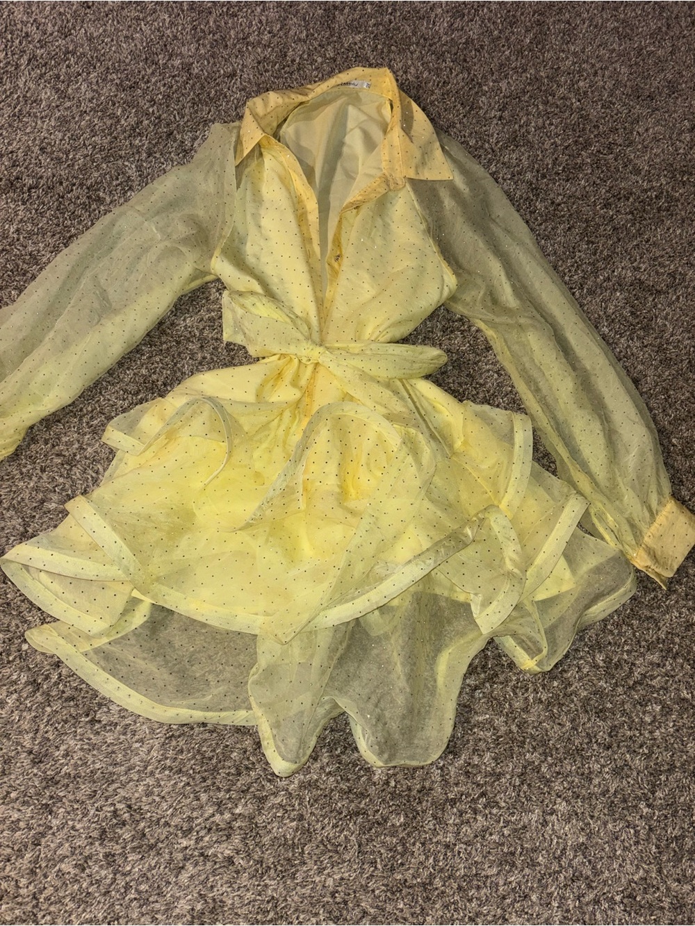 Yellow Sheer Ruffled Wrap Dress